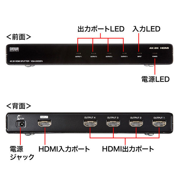 テレビ/映像機器 映像用ケーブル アスクル】 サンワサプライ 4K2K対応HDMI分配器（4分配） VGA-UHDSP4 1 