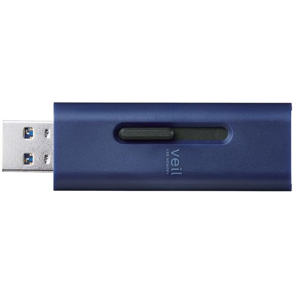 【ソロエルアリーナ】 エレコム USBメモリー/USB3.2(Gen1)対応/スライド式/128GB/ブルー MF-SLU3128GBU 1個