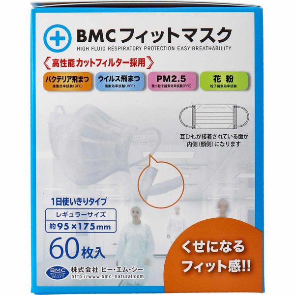 アスクル】ビー・エム・シー BMC フィットマスク 1日使い切りタイプ レギュラーサイズ 1箱（60枚） 通販 ASKUL（公式）