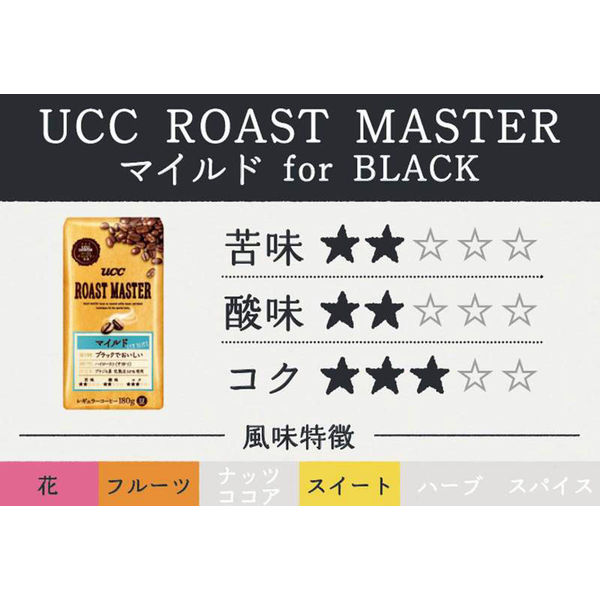 376円 【500円引きクーポン】 コーヒー粉 UCC ROAST MASTER マイルド for BLACK 1袋 180g 538円