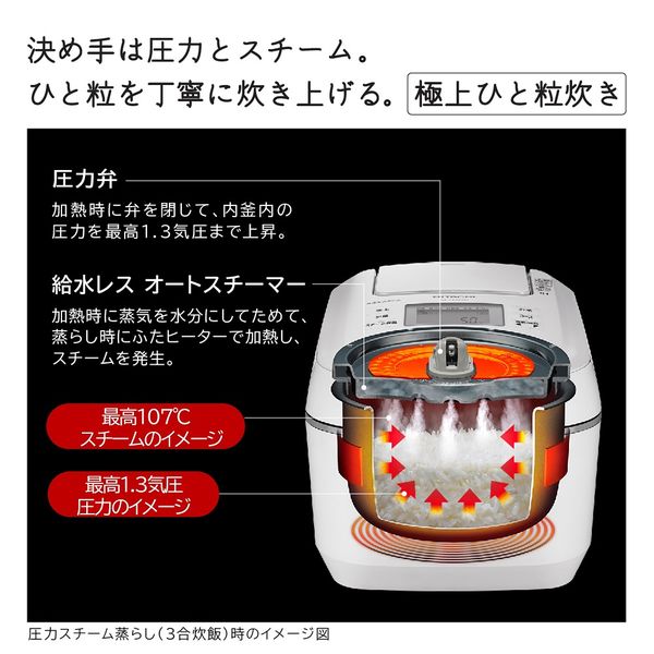 日立 炊飯器 5.5合 圧力&スチームIH ふっくら御膳 RZ-V100DM W - アスクル