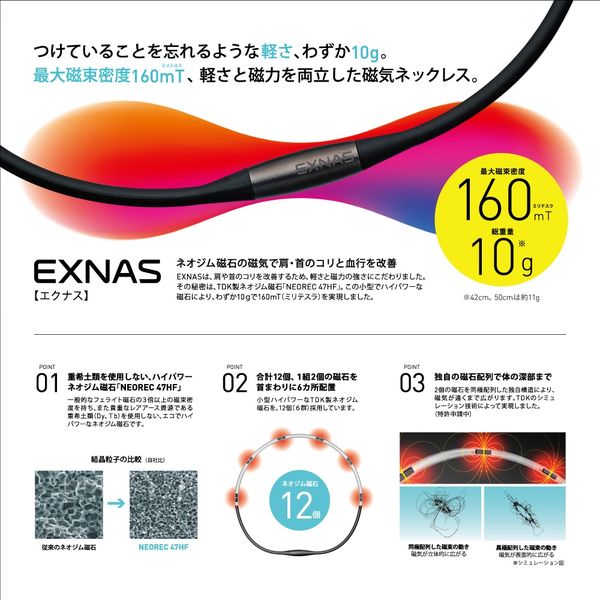 TDK 磁気ネックレス EXNAS(エクナス) 50cm 白 D1A-50WHT 1個（直送品）