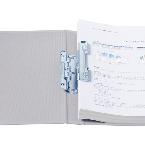 アスクル　パイプ式ファイル 両開き　ベーシックカラースーパー（2穴）A4タテ　とじ厚20mm背幅36mm　グレー　3冊 オリジナル