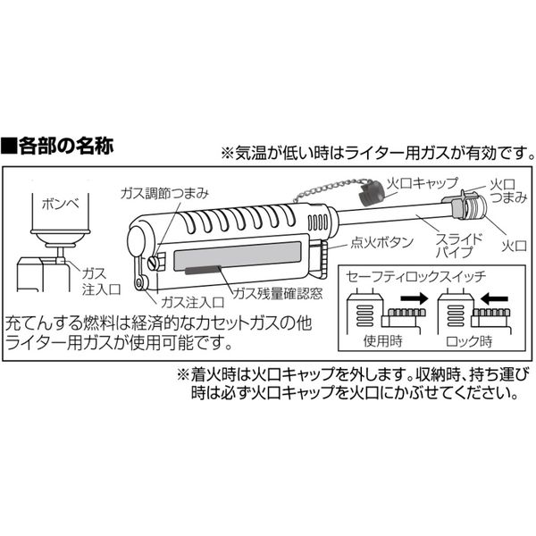 アスクル】RZ-520-CBK スライドガストーチ 黒 箱 1本 新富士バーナー ...