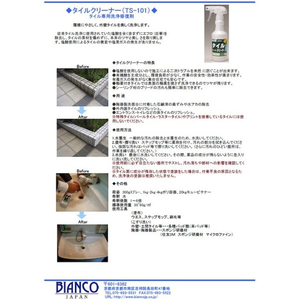 ビアンコジャパンBIANCO JAPAN タイルクリーナー ポリ容器 1kg TS-101 MwRgkkVa6n - pademolay.org