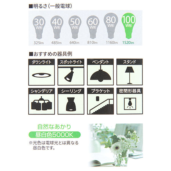 アスクル】東芝（TOSHIBA） LED電球 E26口金 100W型相当 昼白色 （広配