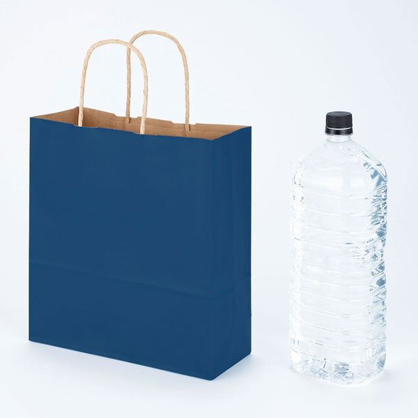 手提げ紙袋　丸紐　ベーシックカラー　青　S　1袋（50枚入）　スーパーバッグ オリジナル