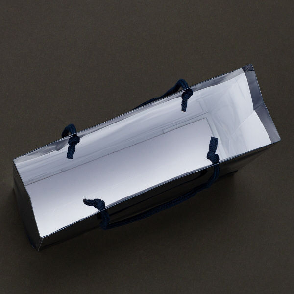 手提げ紙袋　ミラーフィルムタイプ　丸紐　ネイビー　M　1袋（5枚入）　アスクル オリジナル
