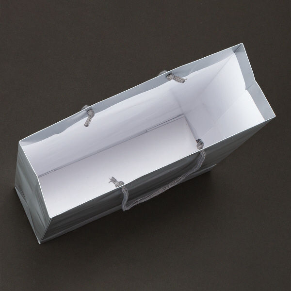 手提げ紙袋　ミラーフィルムタイプ　丸紐　シルバー　L　1セット（30枚：5枚入×6袋）　アスクル オリジナル
