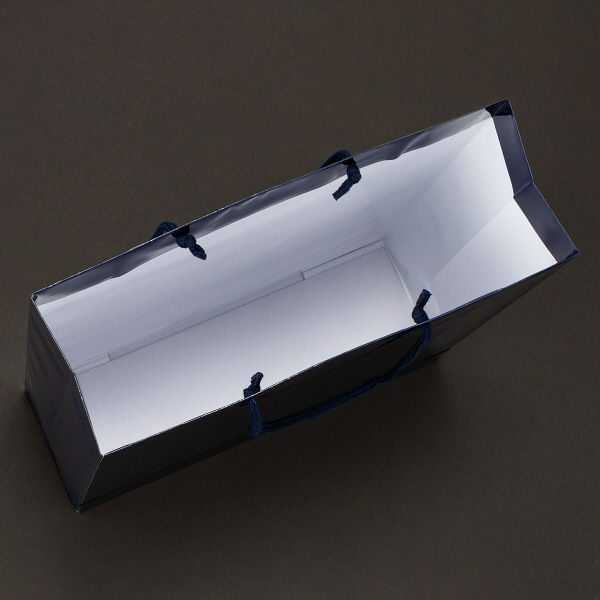 手提げ紙袋　ミラーフィルムタイプ　丸紐　ネイビー　L　1箱（90枚：5枚入×18袋）　アスクル オリジナル