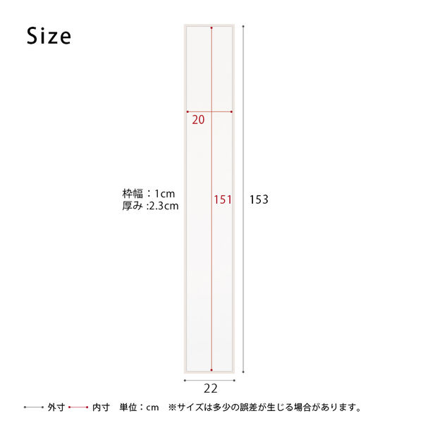 永井興産 細枠ウォールミラー（22） WH（ホワイト）幅220×奥行23×高さ1530mm　NK-5　1台（直送品）