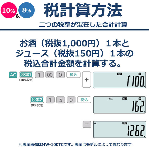 カシオ計算機 W税計算 小型（ミニジャスト）ピンク MW-100TC-PK-N 1セット（3個入）