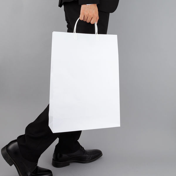 手提げ紙袋（マットフィルム貼り・ハッピータックタイプ）　平紐　白　L　1セット（30枚：5枚入×6袋）　スーパーバッグ オリジナル