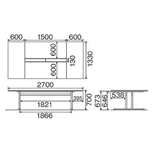 【組立設置込】サンテック クリエイティブワークテーブル 幅2700×奥行1330×高さ700mm ホワイト 1台（4梱包）