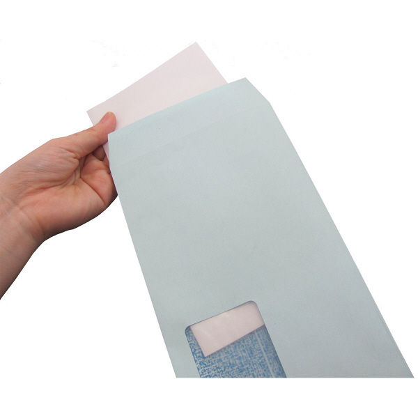 アスクル】今村紙工 透けない窓付き封筒 テープ付 長3 ブルー MD-W04 