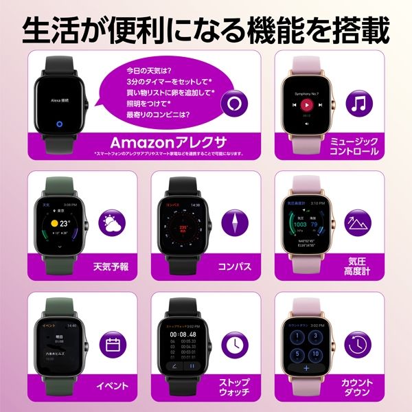 アマズフィット(Amazfit) スマートウォッチ 腕時計 GTS 2e ブラック ウェアラブル SP170034C01（直送品）