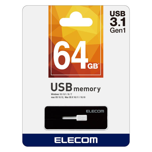 【ソロエルアリーナ】 エレコム USBメモリー/USB3.1(Gen1)対応/スライド式/64GB/ブラック MF-KNU364GBK 1個