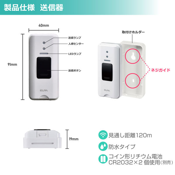 アスクル】朝日電器 ワイヤレスチャイム押しボタンセット EWS-S5030 通販 ASKUL（公式）
