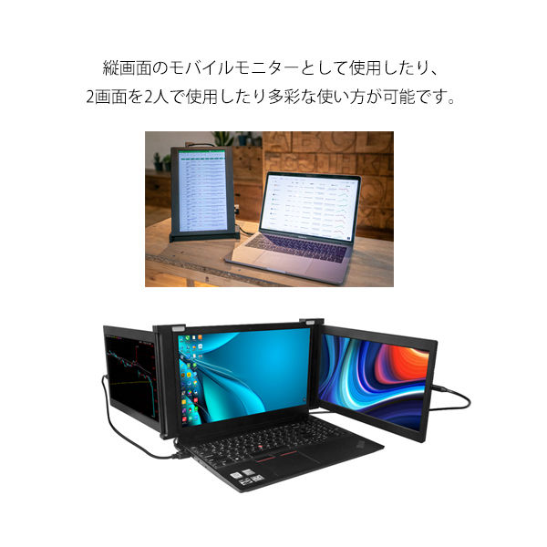 アスクル】JAPANNEXT USB-C接続 2画面モバイルディスプレイ 13.3型 JN