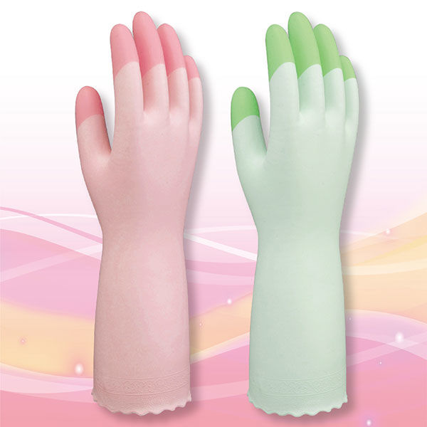 ファミリー ビニール手袋 中厚手 指先強化 炊事・掃除用 ピンク S 1双 エステー