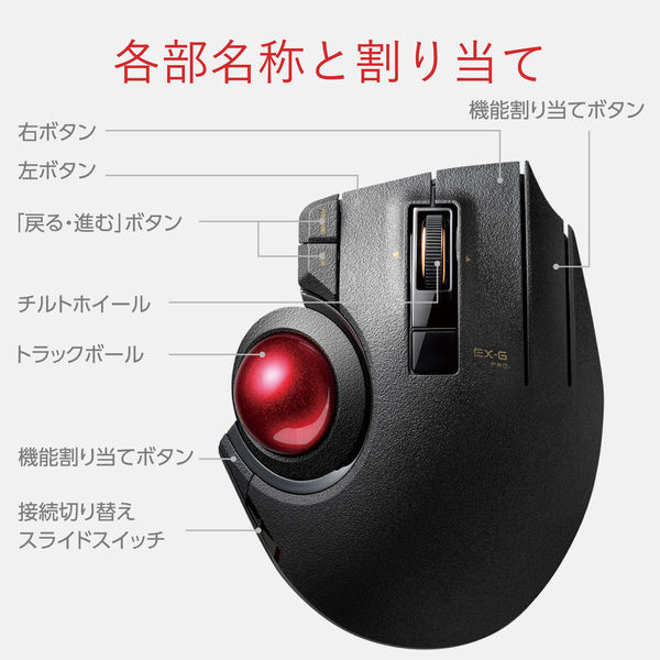 トラックボールマウス 有線/無線/Bluetooth併用 8ボタン 親指 EX-G PRO