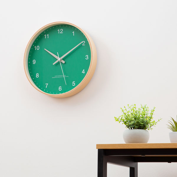 Lemnos（レムノス）木枠デザイン時計 グリーン 掛け時計 [電波
