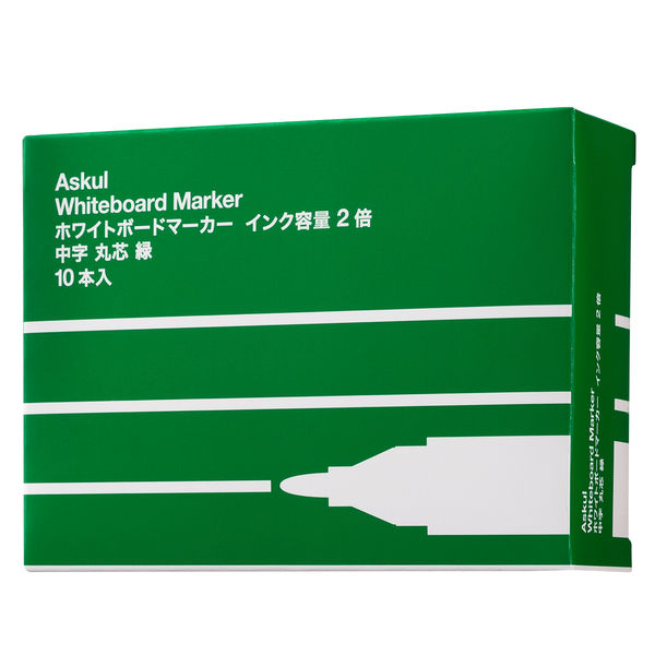 【旧品】アスクル　ホワイトボードマーカー　インク容量2倍　緑　中字丸芯　30本 オリジナル