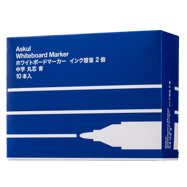 【旧品】アスクル　ホワイトボードマーカー　インク容量2倍　青　中字丸芯　30本 オリジナル
