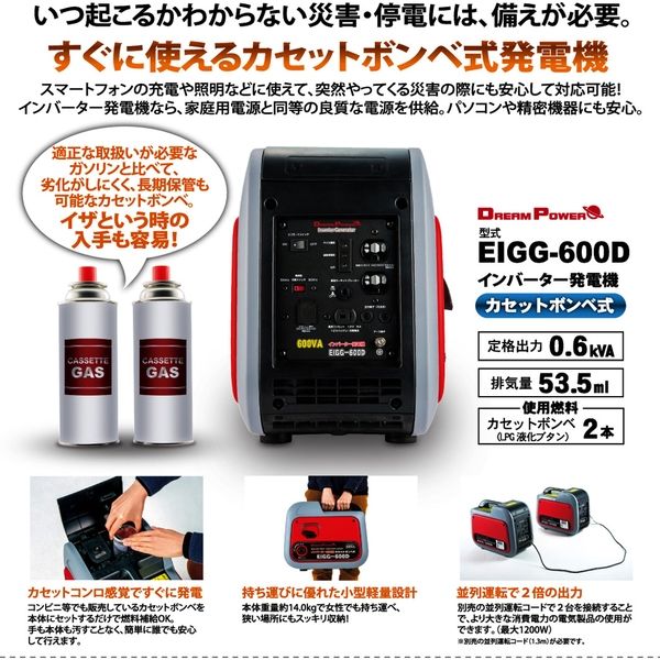 特価COMナカトミ NAKATOMI NIGG-600 カセットボンベ式 インバーター発電機