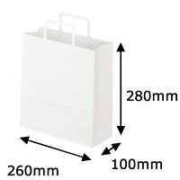 平紐クラフト紙手提袋薄型エコノミー260×280×100 白 1箱（300枚：50枚×6袋） オリジナル