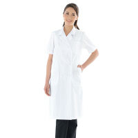 KAZEN レディス診察衣W型半袖 ドクターコート 医療白衣 ホワイト ダブル S 127-30（直送品）