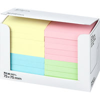 アスクル　ふせん　貼ってはがせるオフィスのノート　75×75mm　パステルカラー　4色セット　1箱（20冊入） オリジナル