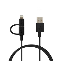 TEAM マイクロUSB/ライトニングケーブル　USB(A)[オス]-microUSB[オス]/Lightning[オス]　ブラック　1m　TWC02B01