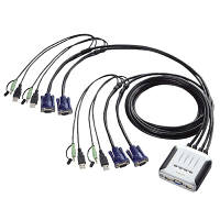 エレコム　USB対応ケーブル一体型パソコン切替器　4台切替　KVM-KU4　（取寄品）