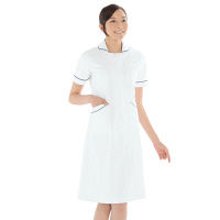 KAZEN ワンピース半袖 （ナースワンピース） 医療白衣 ホワイト×ネイビー 3L 020-28（直送品）