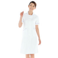 KAZEN ワンピース半袖 （ナースワンピース） 医療白衣 ホワイト×パープル LL 020-29（直送品）