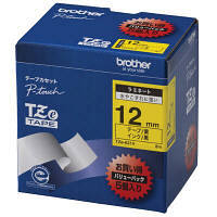 ブラザーピータッチ用テープカセット　黄テープ黒文字　12mm  1パック（5個入）　（わけあり品）