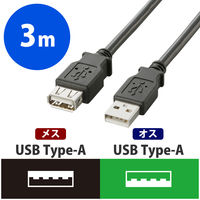 エレコム USB2.0延長ケーブル Aオス-Aメス ブラック