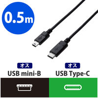 エレコム USB2.0ケーブル/認証品/0.5A出力 USB Type-Cオス - mini-Bオス ブラック
