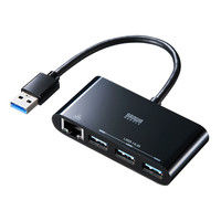 サンワサプライ USBハブ（USB HUB） LANアダプタ付きUSB3.0ハブ ブラック 3ポート バスパワー USB-3H301BK 1個（直送品）