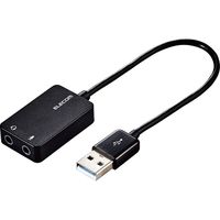 オーディオ変換アダプタ USB-φ3.5mm オーディオ出力 マイク入力 ケーブル付 ブラック USB-AADC02BK エレコム 1個（直送品）
