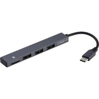 ナカバヤシ アルミ極薄USBハブ【STIX】　USB2.0 Type-C変換3ポート&マイクロSDカードリーダー付ハブ/グレー（直送品）