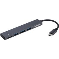 アルミ極薄USBハブ【STIX】USB3.1Gen1Type-C変換3ポート&マイクロSDカードリーダー付/グレー