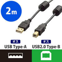 エレコム AVケーブル/TV-HDD用 USB（A）オス - USB（B）オス ブラック 2.0m USB2.0 DH-AB2F20BK 1本（直送品）