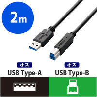 エレコム A to Bケーブル/Rohs/簡易パッケージ ブラック 2.0m USB3.0 USB3-AB20BK/RS 1本（直送品）