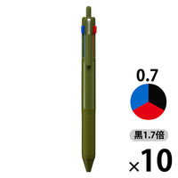 ジェットストリーム3色ボールペン 黒70％増量 0.7mm ダークオリーブ SXE350707.18 10本