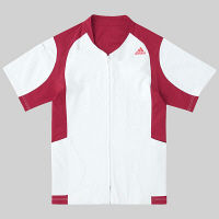 KAZEN adidas（アディダス）ジャケット 医療白衣 男女兼用 半袖 ホワイト+バーガンディ S SMS120-15（直送品）
