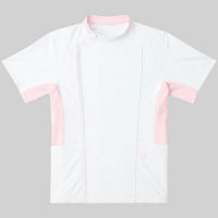 KAZEN adidas（アディダス）ジャケット 医療白衣 男女兼用 半袖 ホワイト+ピンク S SMS620-13（直送品）
