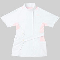 KAZEN adidas（アディダス）レディスジャケット 医療白衣 半袖 ホワイト+ピンク M SMS007-17（直送品）