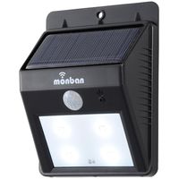 オーム電機 monban LEDセンサーウォールライト ソーラー発電式 ブラック LS-S1084C-K